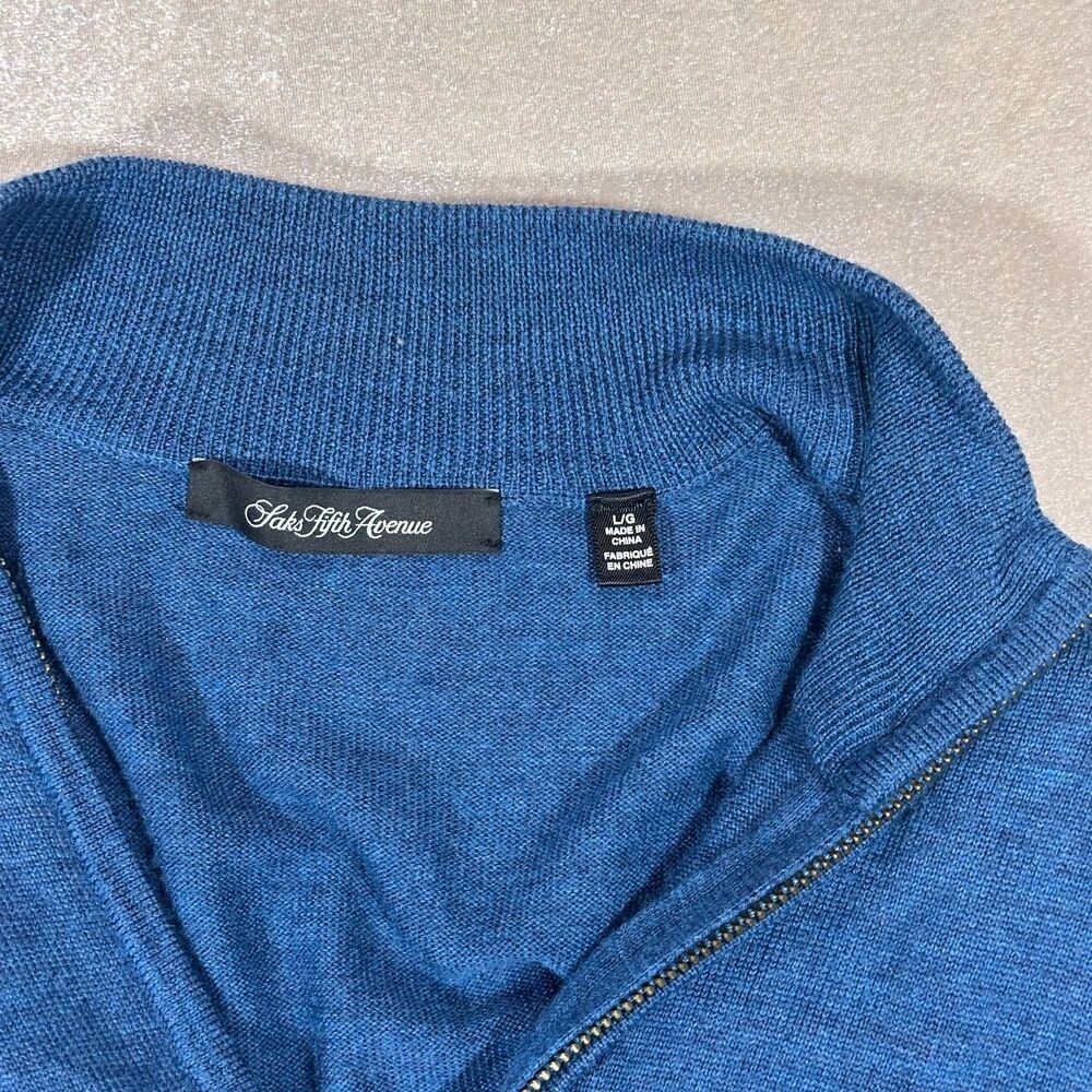 Saks Fifth Avenue Womens Large 100% Merino Wool Blue Full Zip Sweater Jacket - Picture 2 of 10